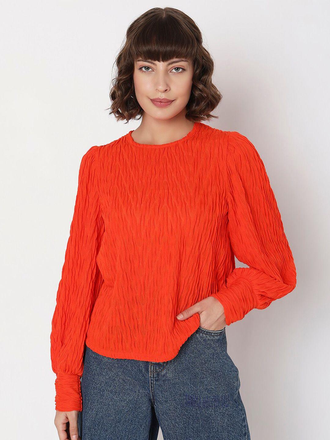 vero moda orange puff sleeve layered top