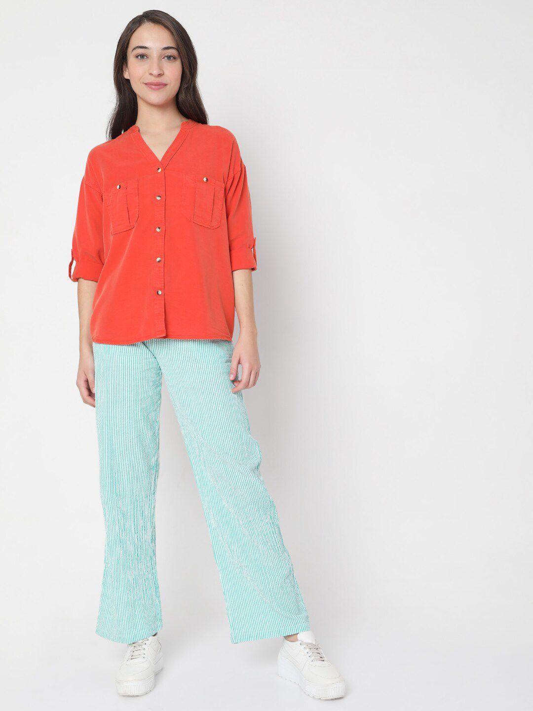 vero moda orange roll-up sleeves shirt style top