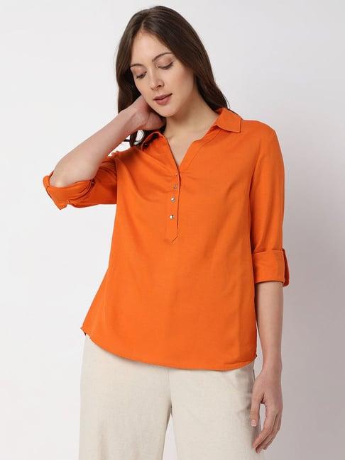 vero moda orange slim fit shirt