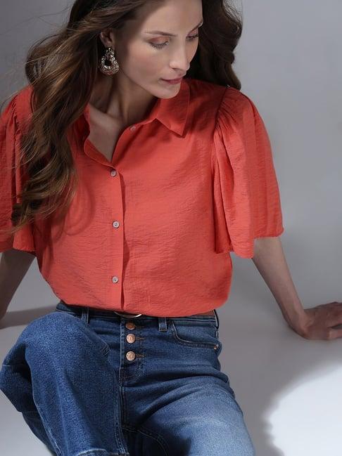 vero moda orange viscose regular fit shirt