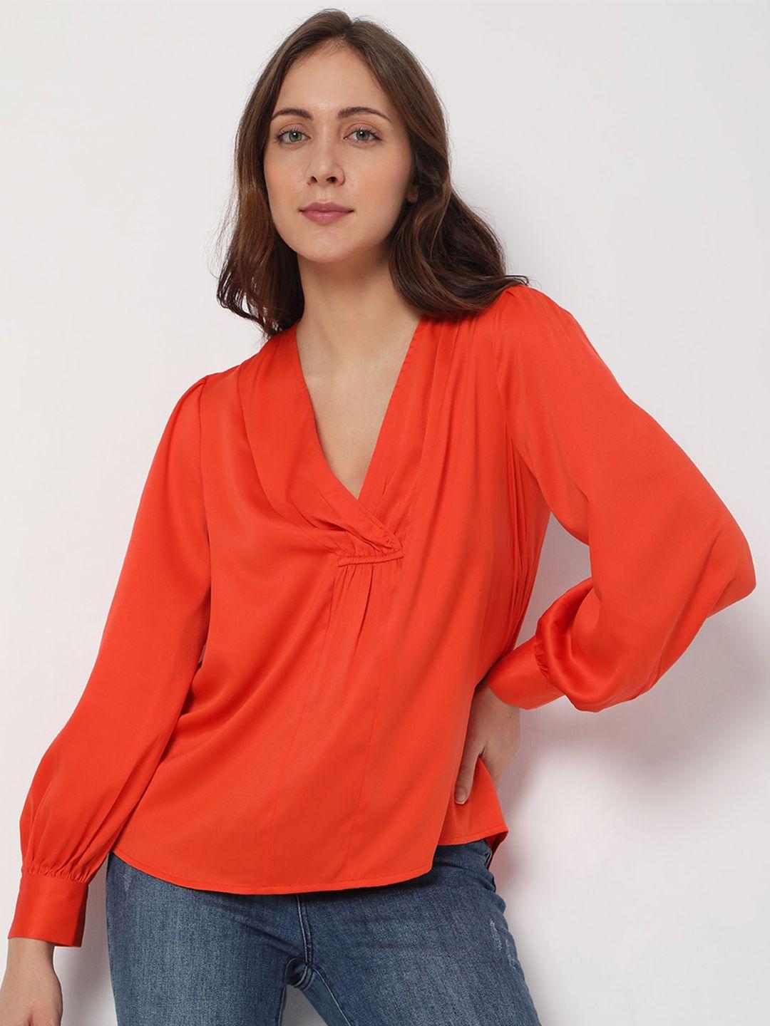 vero moda orange wrap crop top