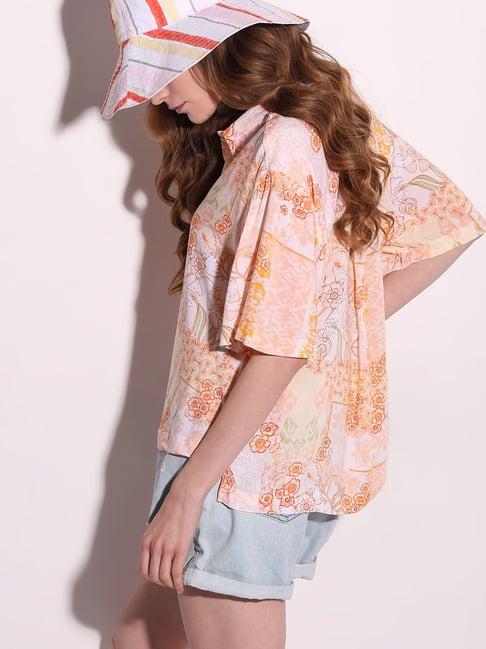 vero moda peach & orange viscose floral print shirt