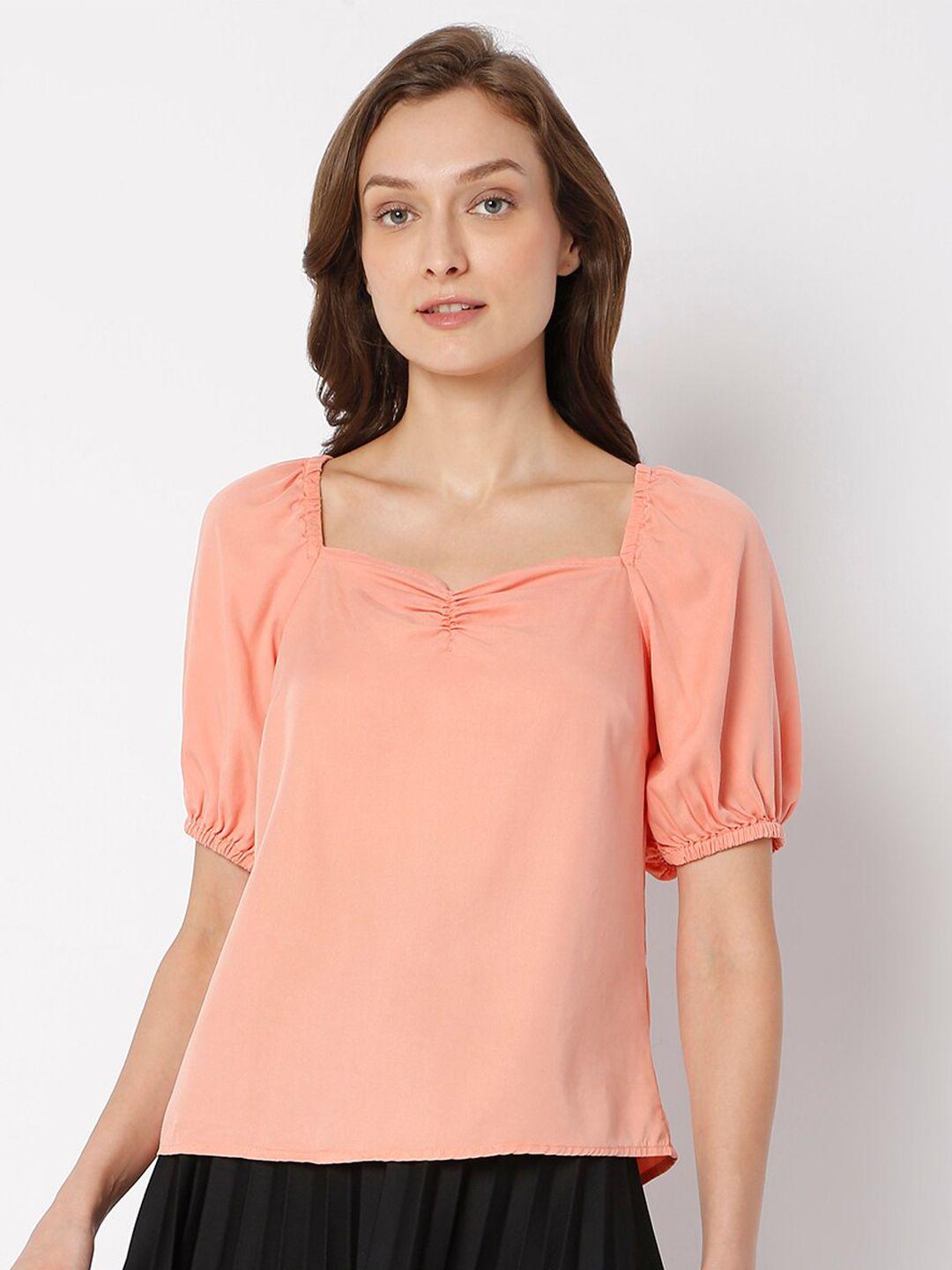 vero moda peach-coloured sweetheart neck top