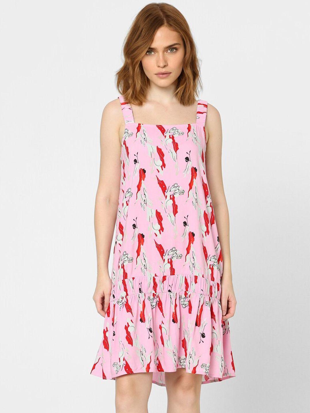 vero moda pink & classic rose floral drop-waist dress