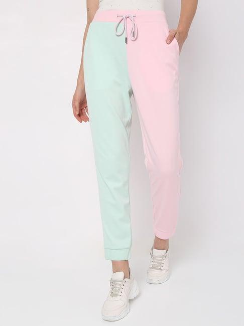 vero moda pink & green color-block high rise sweatpants