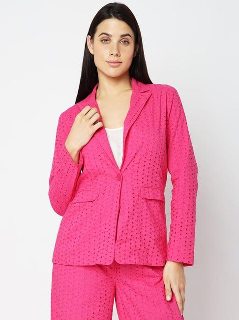 vero moda pink cotton self design blazer