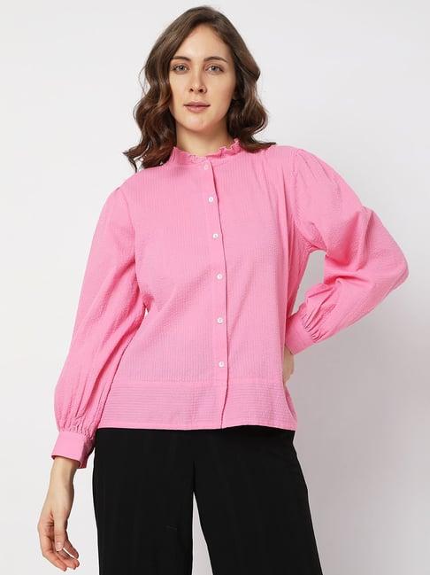 vero moda pink cotton textured shirt