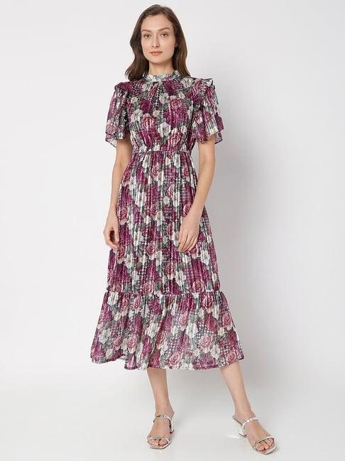 vero moda pink floral print midi dress