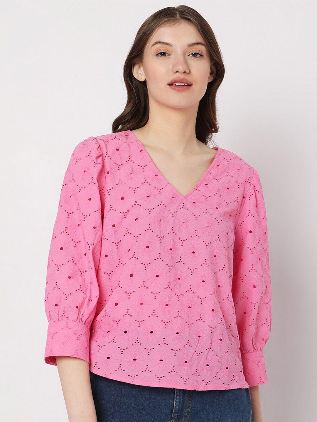 vero moda pink geometric print wrap top