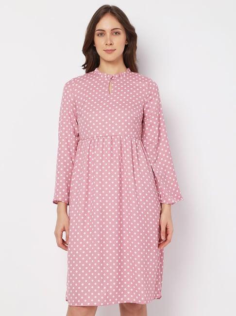 vero moda pink polka dots a-line dress