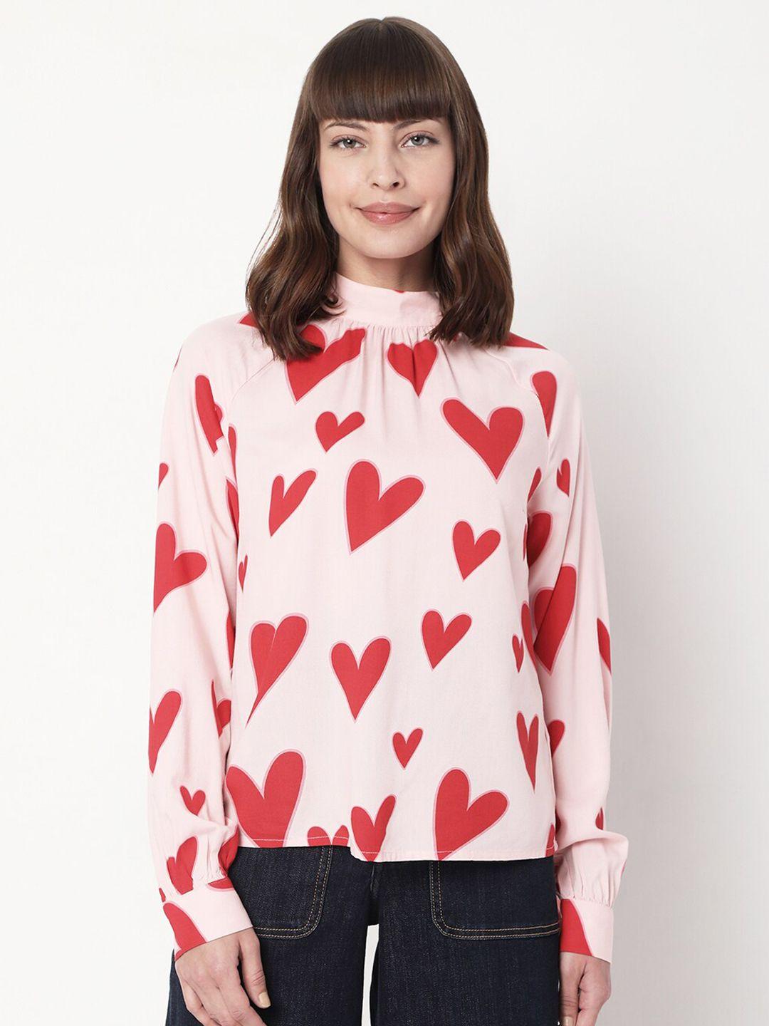 vero moda pink print cuffed sleeves top