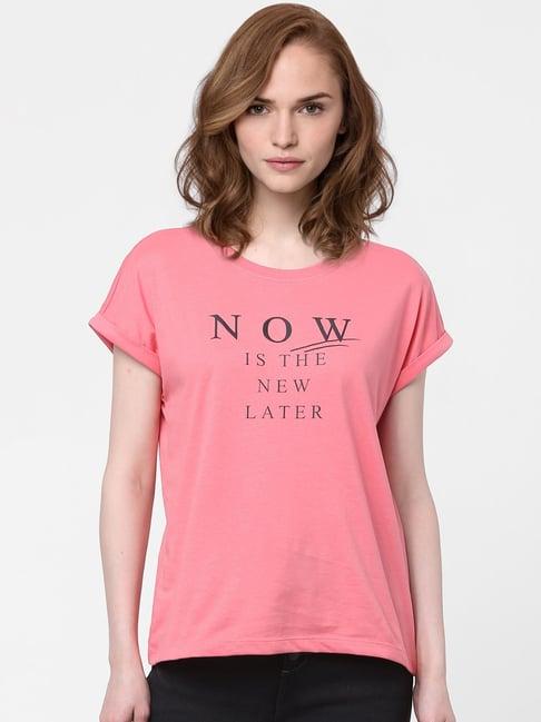 vero moda pink printed crew t-shirt