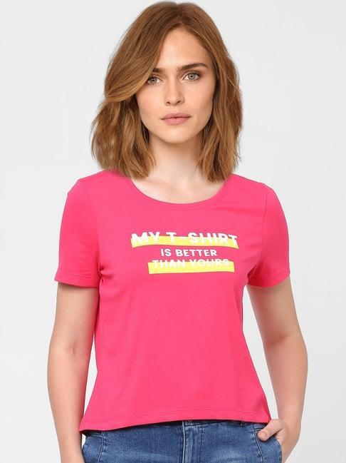 vero moda pink printed round neck t-shirt
