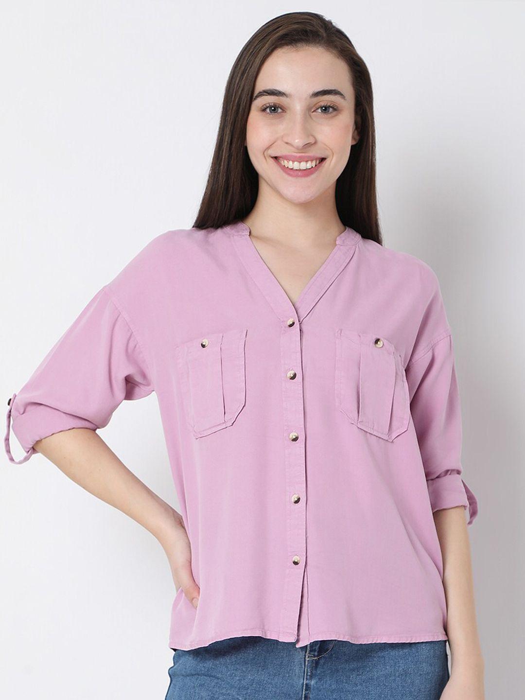 vero moda pink roll-up sleeves shirt style top