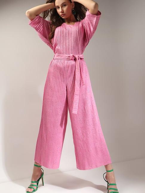 vero moda pink self design relaxed fit high rise pants