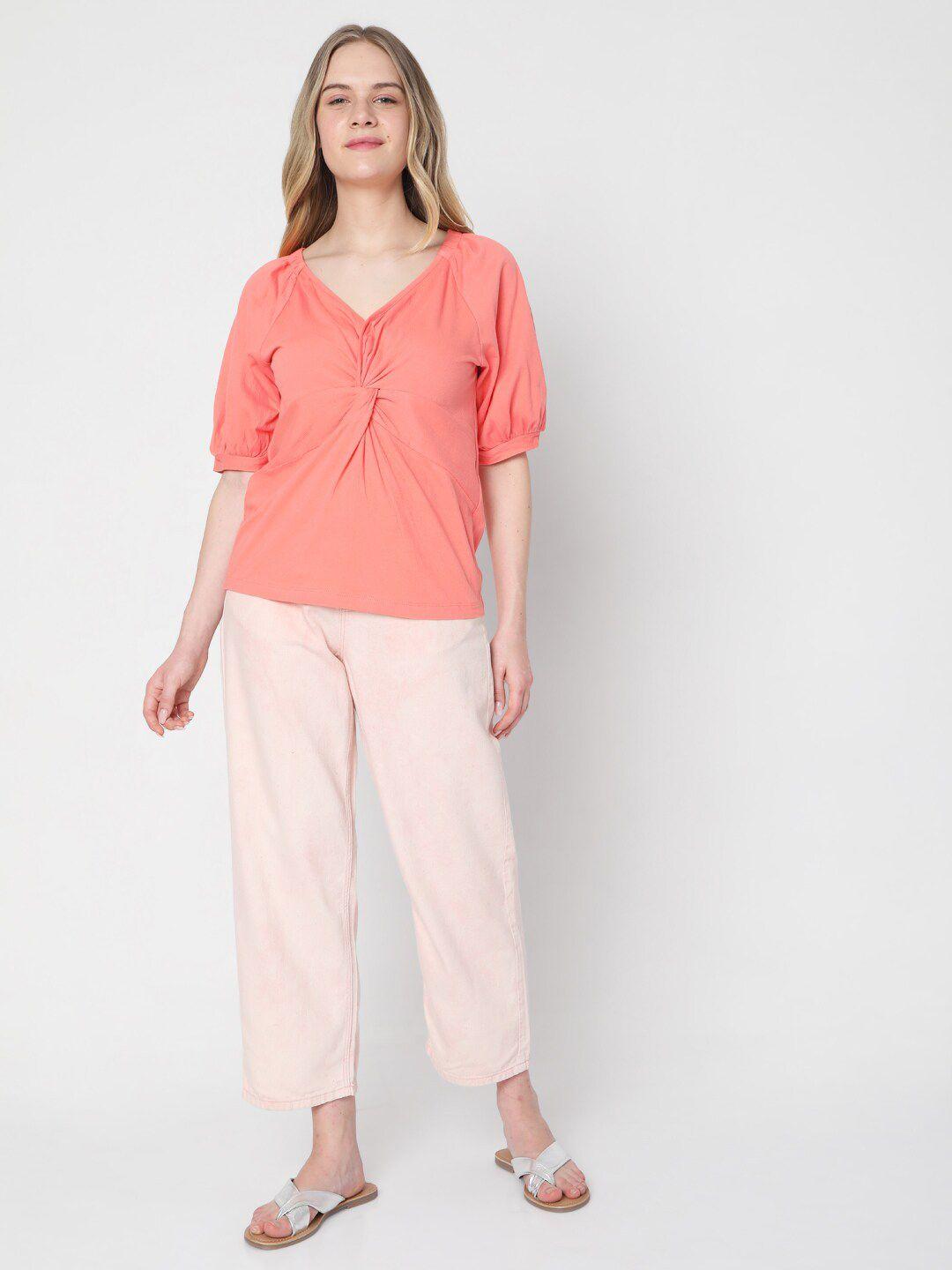 vero moda pink twisted blouson top