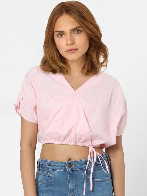 vero moda pink v neck crop top