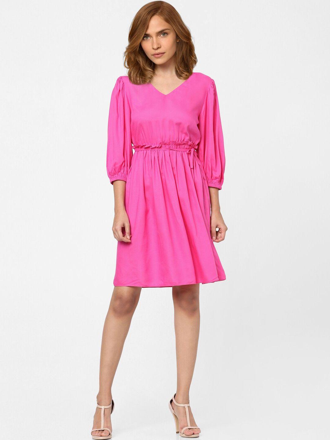 vero moda pink v-neck fit & flare dress