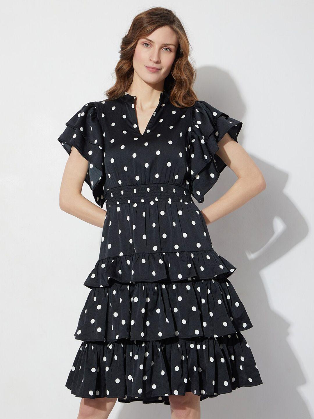 vero moda polka dots printed ruffles fit & flare dress