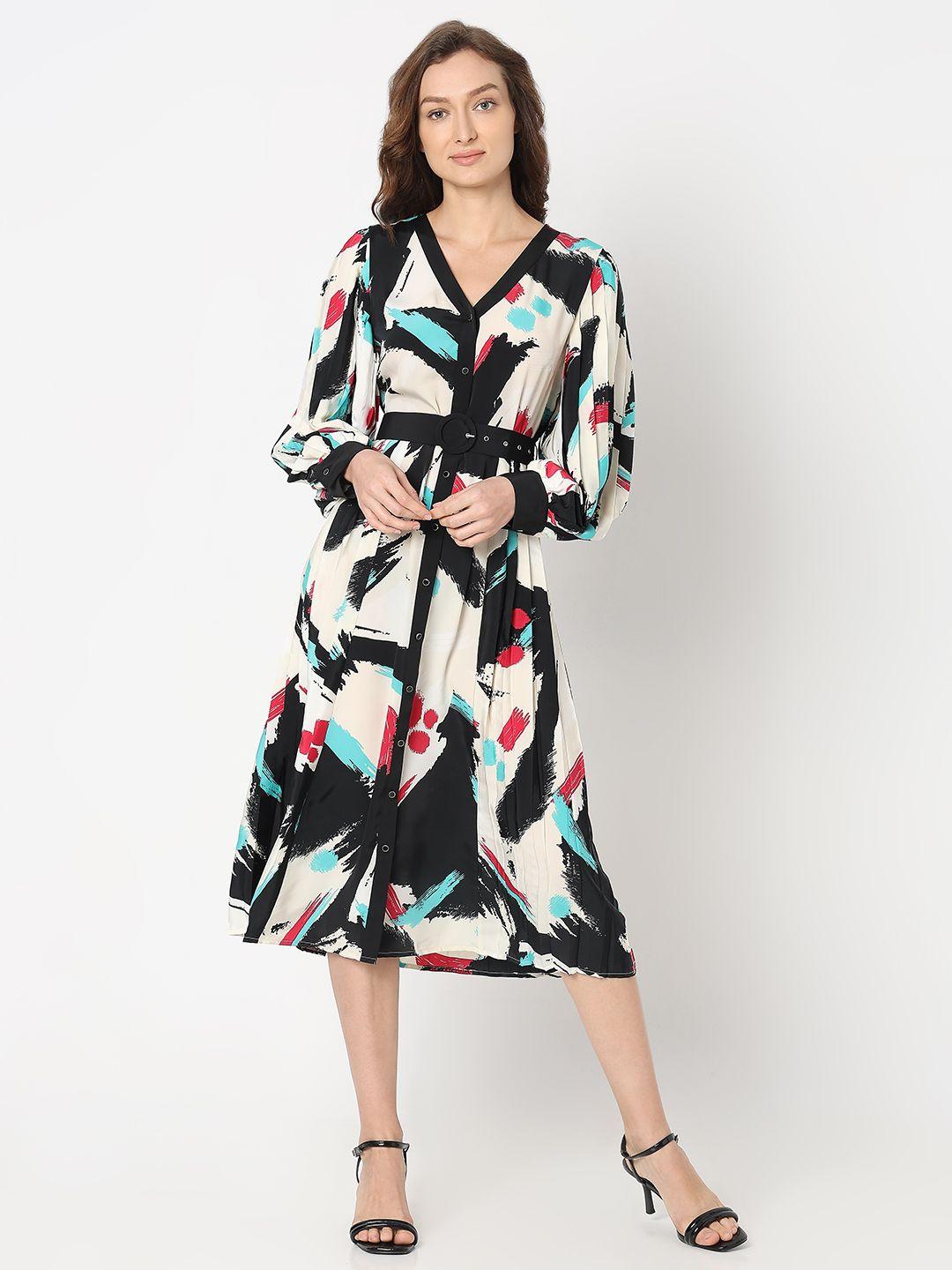 vero moda print fit & flare midi dress