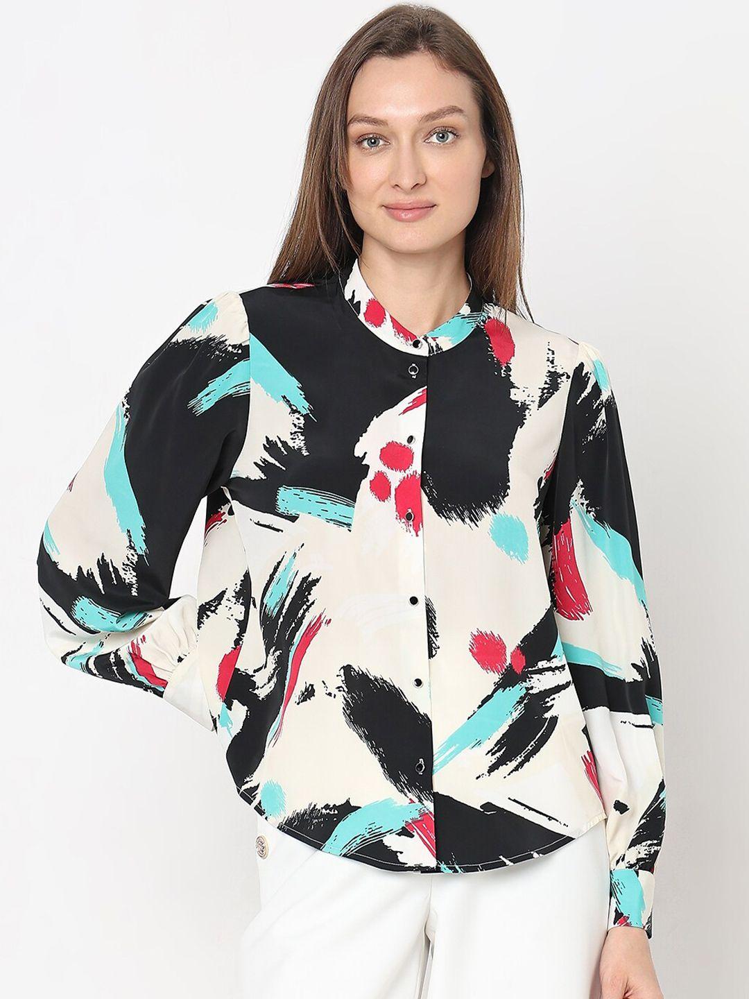 vero moda printed band collar long cuff sleeves formal shirt