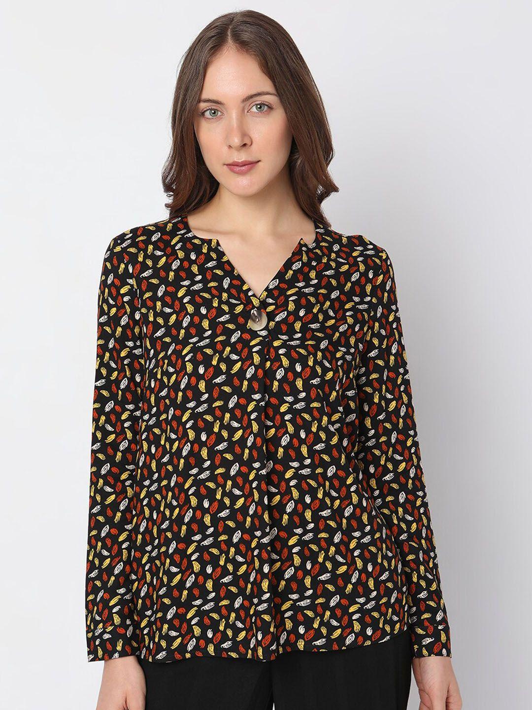 vero moda printed cuffed sleeve shirt style top