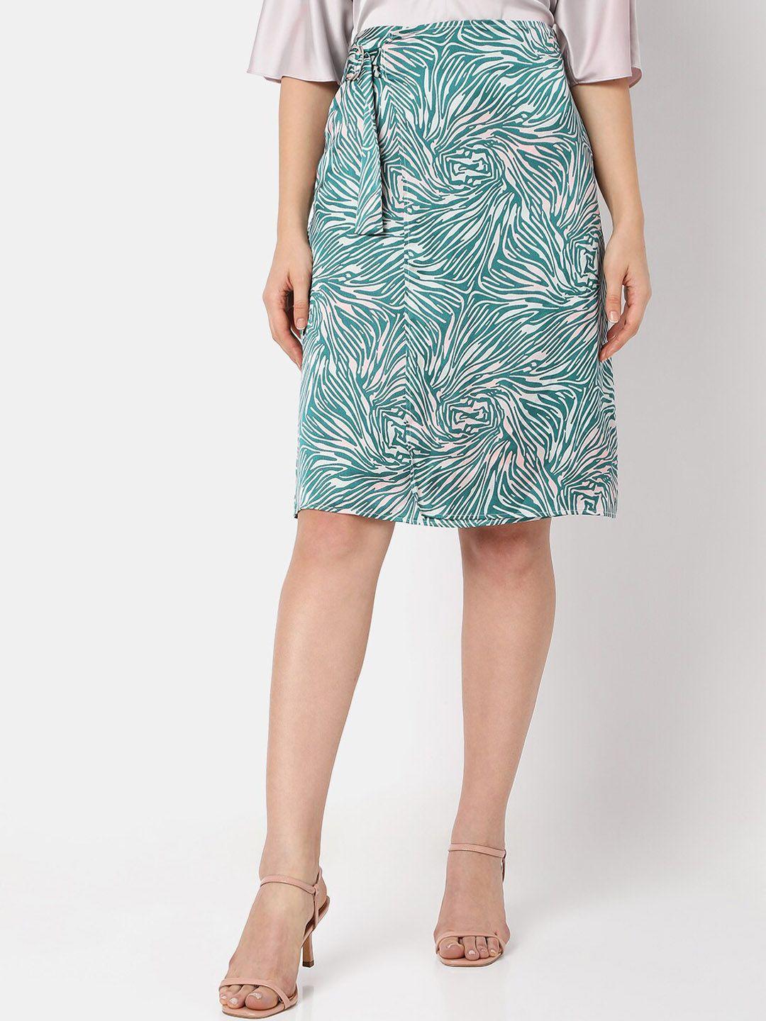 vero moda printed straight knee length skirt