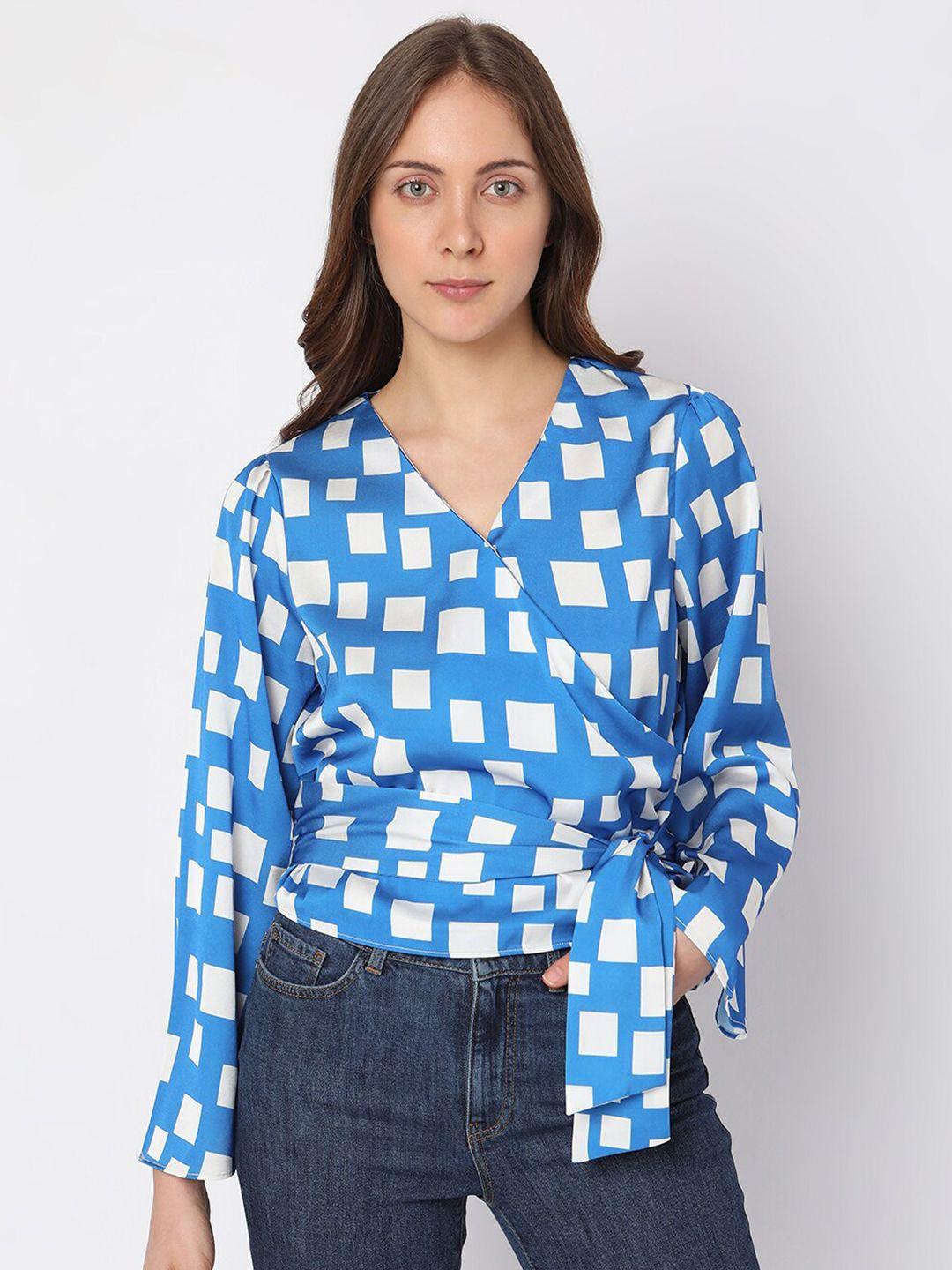 vero moda printed waist tie-up wrap top