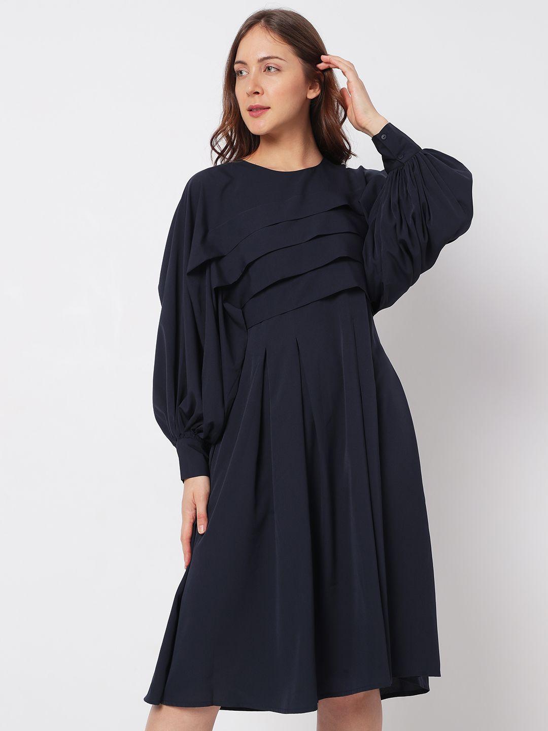 vero moda puff sleeves round neck a-line dress