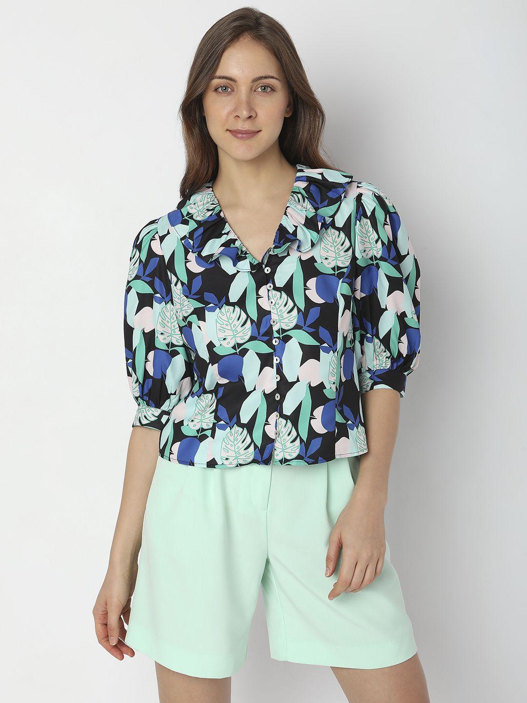 vero moda puffed sleeve floral printed casual shirt