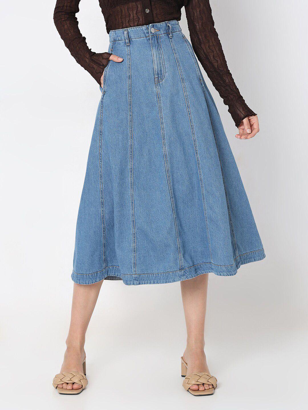 vero moda pure cotton a-line midi denim skirt