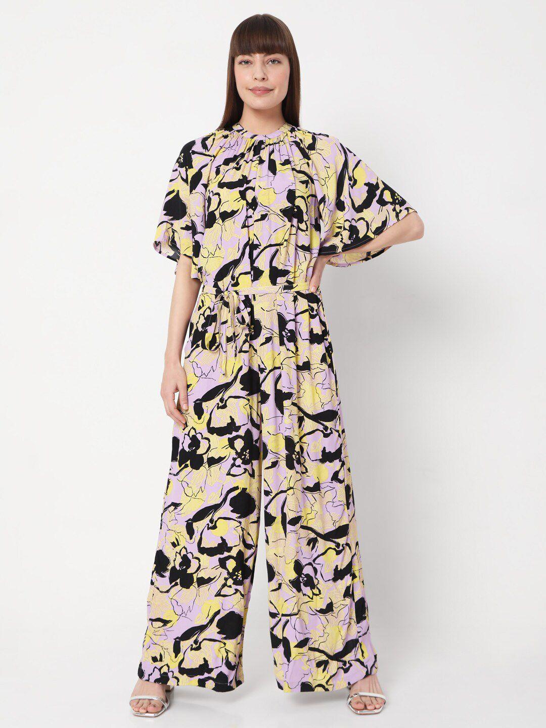 vero moda purple & black printed basic jumpsuit