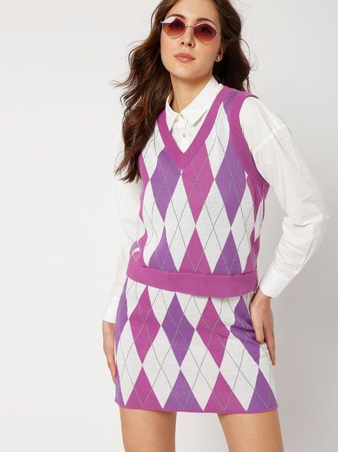 vero moda purple & white geometric print sweater