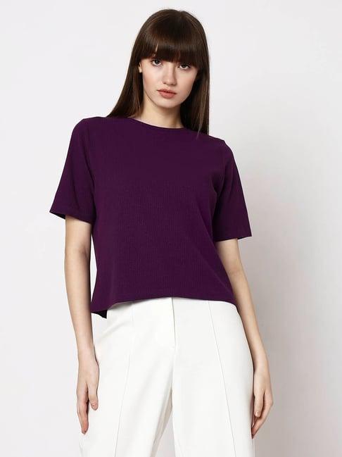 vero moda purple cotton regular fit top