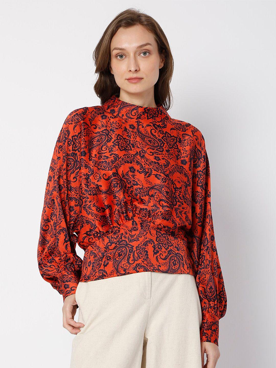 vero moda red & black print top