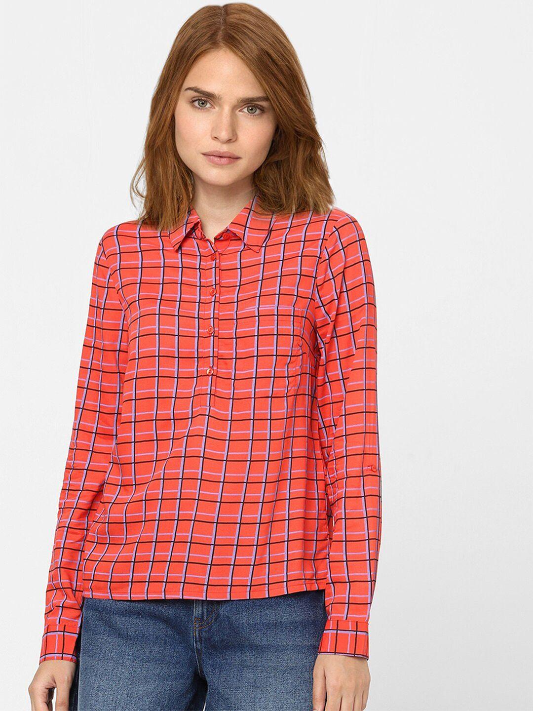 vero moda red checked shirt style top