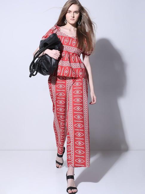 vero moda red printed high rise pants