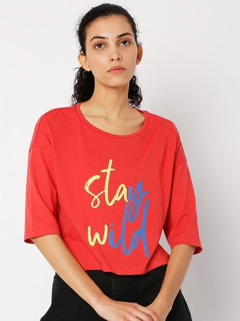 vero moda red printed t-shirt