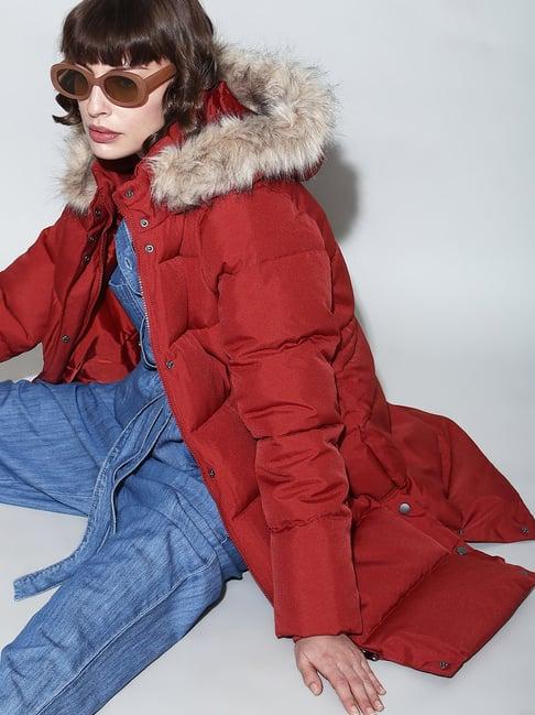 vero moda red regular fit puffer coat