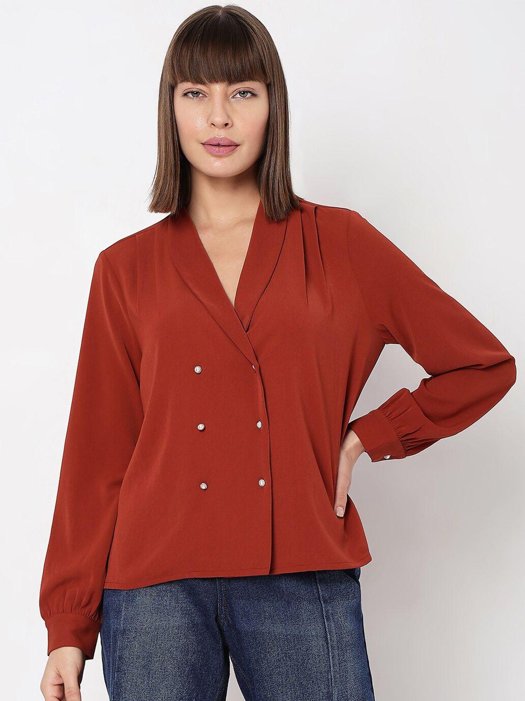 vero moda red roll-up sleeves wrap top