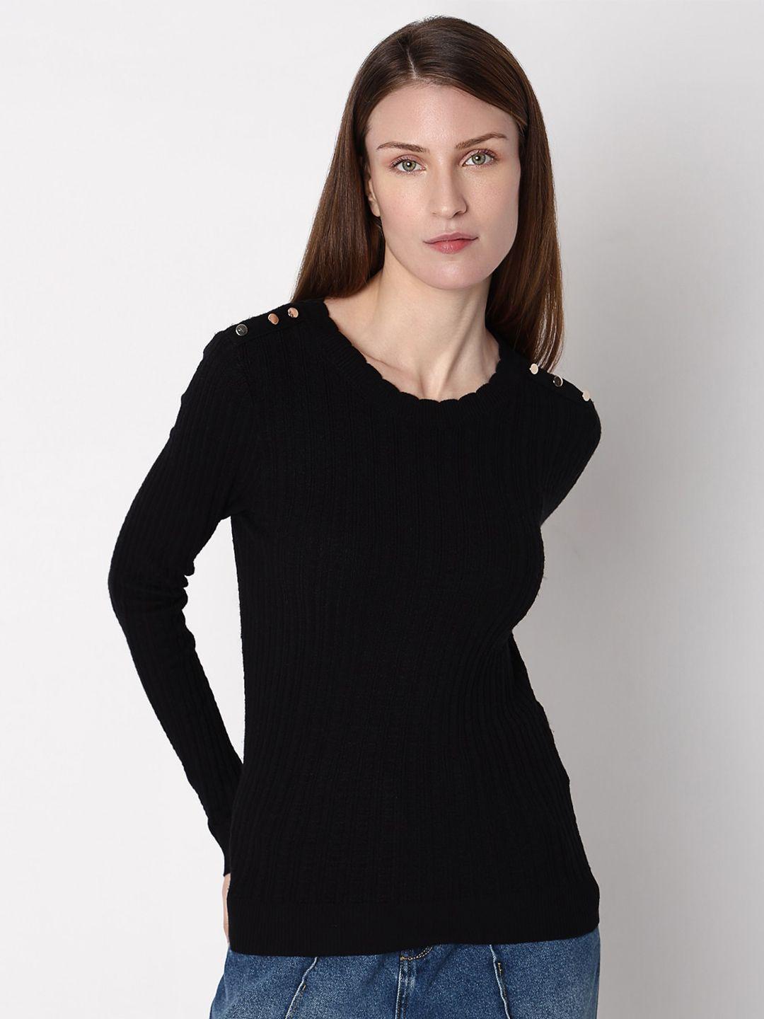 vero moda round neck button detail ribbed pullover