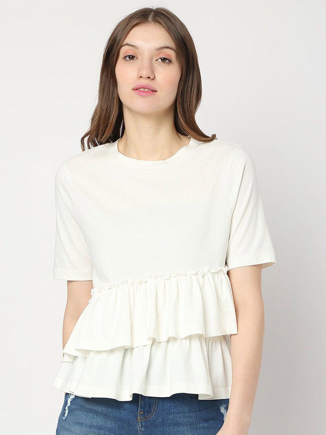 vero moda round neck cotton peplum top