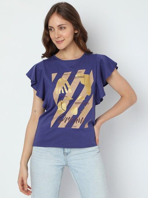 vero moda royal blue cotton printed top