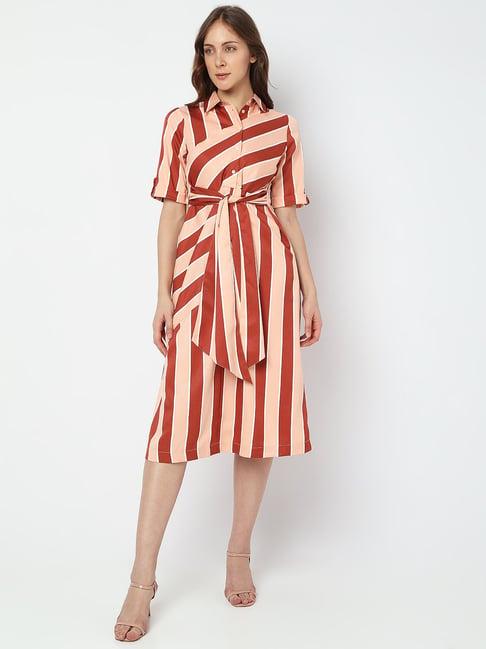 vero moda rust & peach striped wrap dress