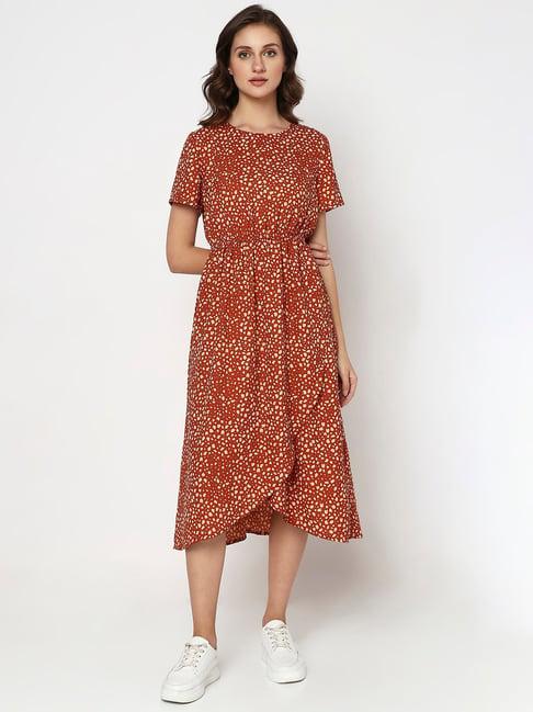 vero moda rust printed midi dress