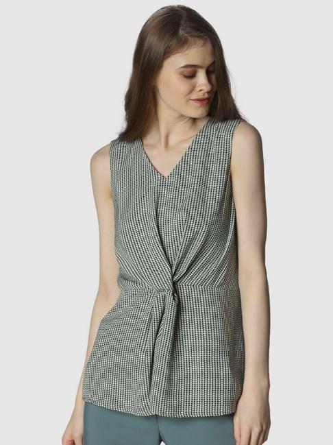 vero moda sage green plaid pattern top