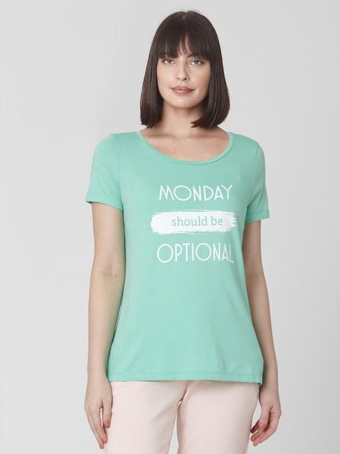 vero moda sea green cotton printed top