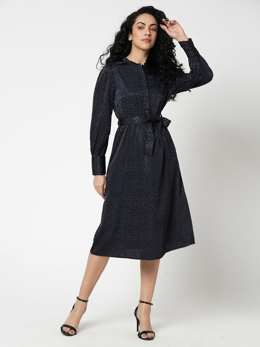 vero moda self design cuffed sleeves shirt style midi dress