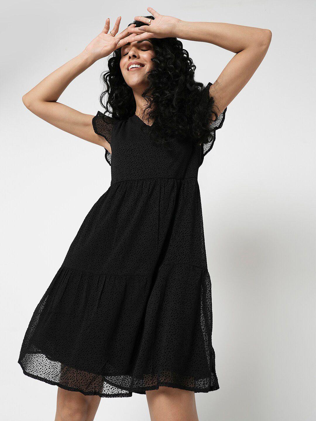 vero moda self design flutter sleeve a-line dress