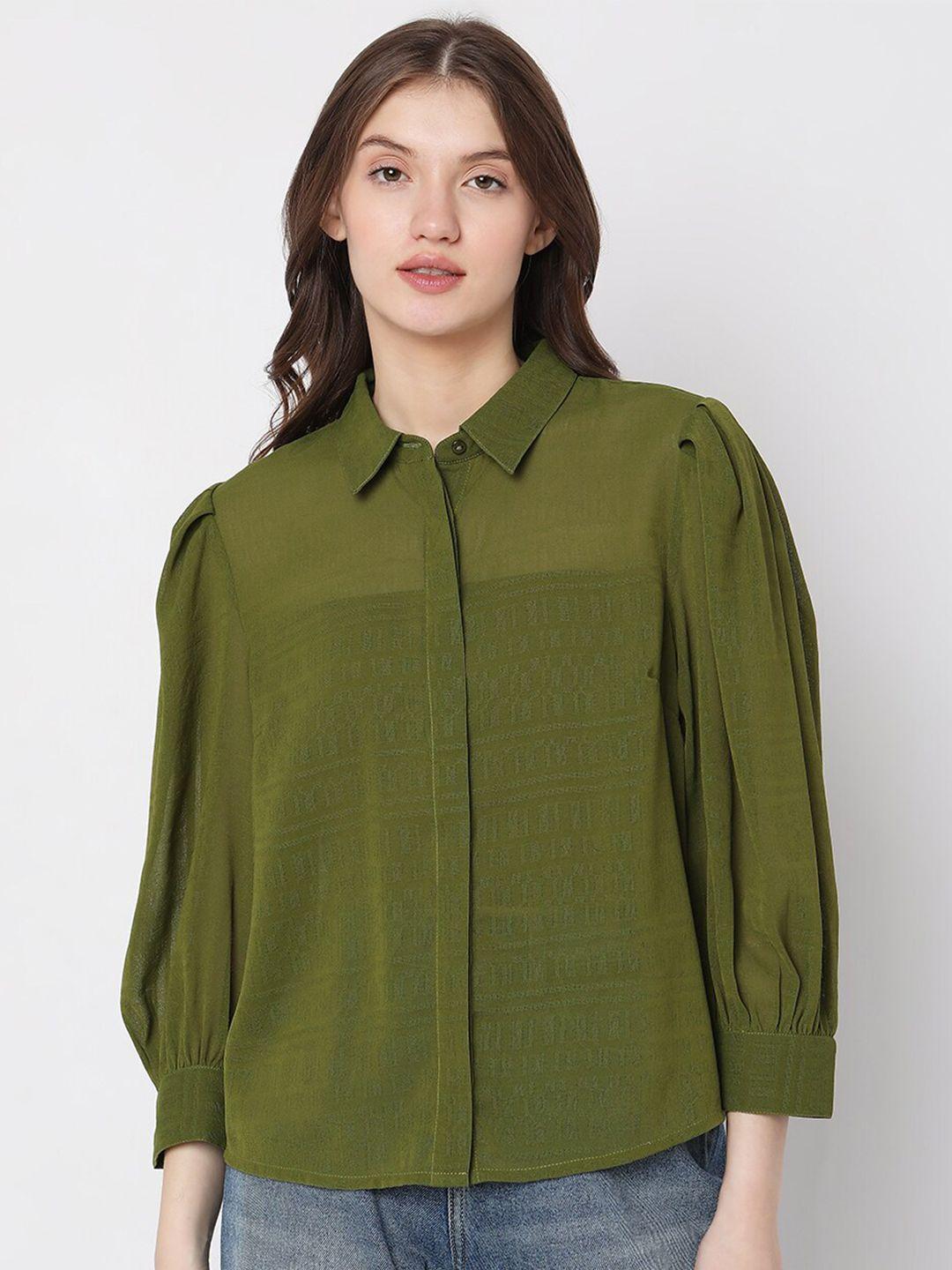 vero moda self design long puff sleeves casual shirt